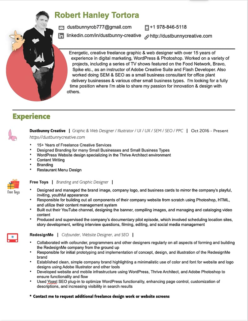 Robert Hanley Tortora - Dustbunny Creative Resume